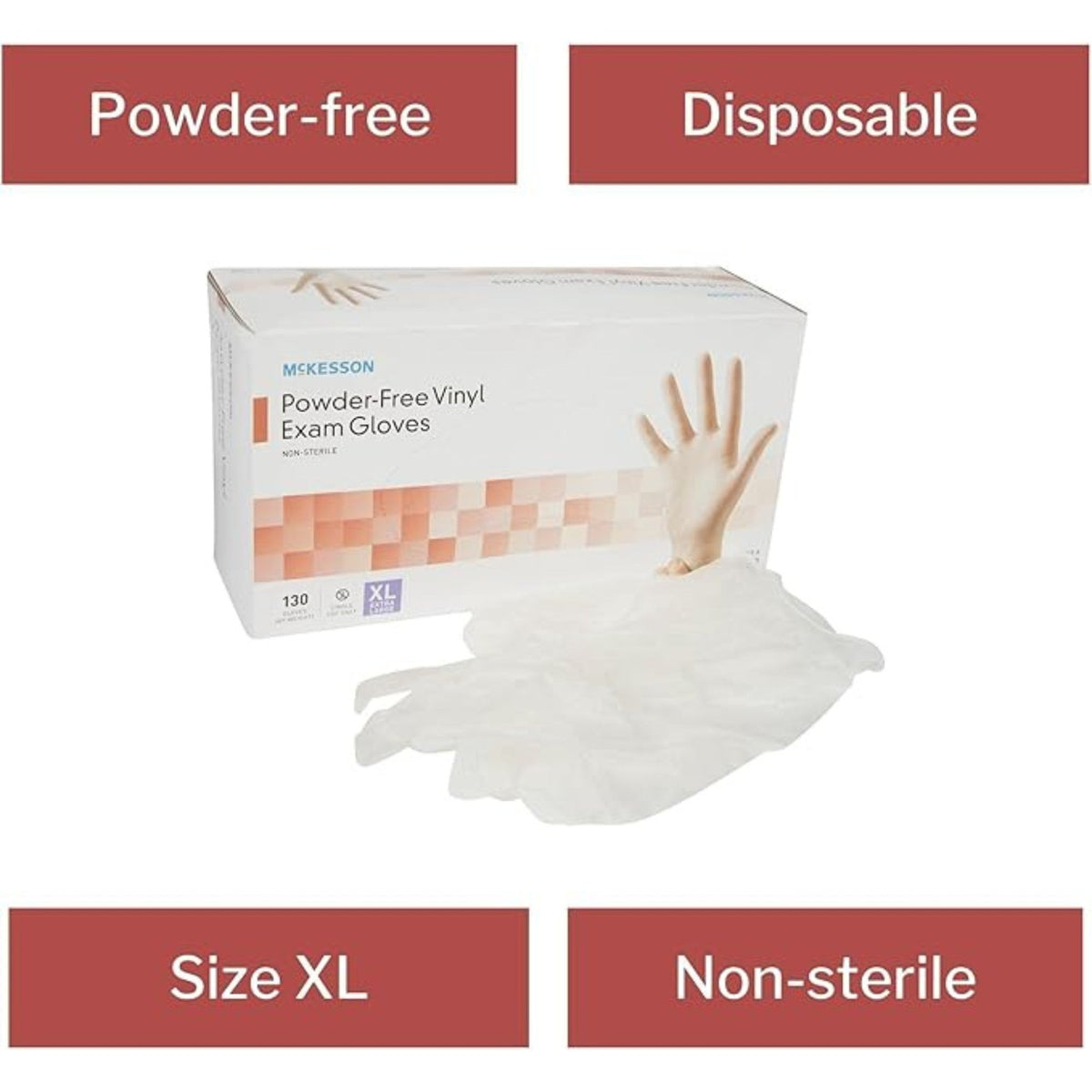 McKesson Vinyl Exam Gloves, Powder-Free, Extra Large - 14-170-Box - LL Medico