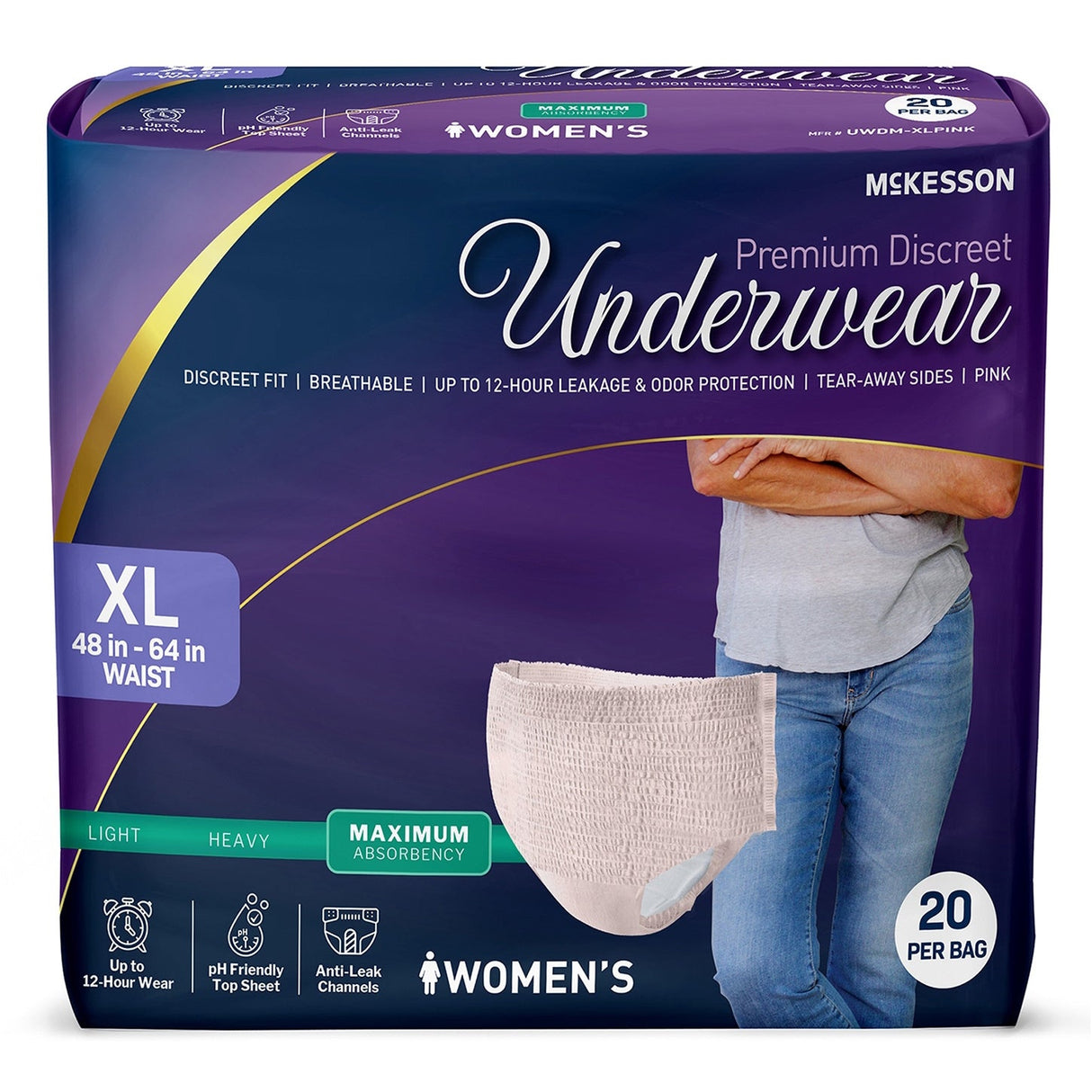 McKesson Women's Premium Discreet Pull On Absorbent Underwear, Maximum - UWDS-SMPINK-Pack - LL Medico
