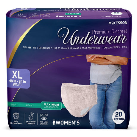 McKesson Women's Premium Discreet Pull On Absorbent Underwear, Maximum - UWDS-SMPINK-Pack - LL Medico