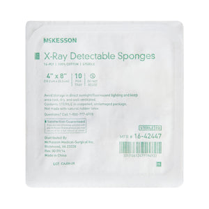 McKesson X-Ray Detectable Sponges, 16-Ply, Sterile, 4" x 8" - 16-42447-Tray - LL Medico