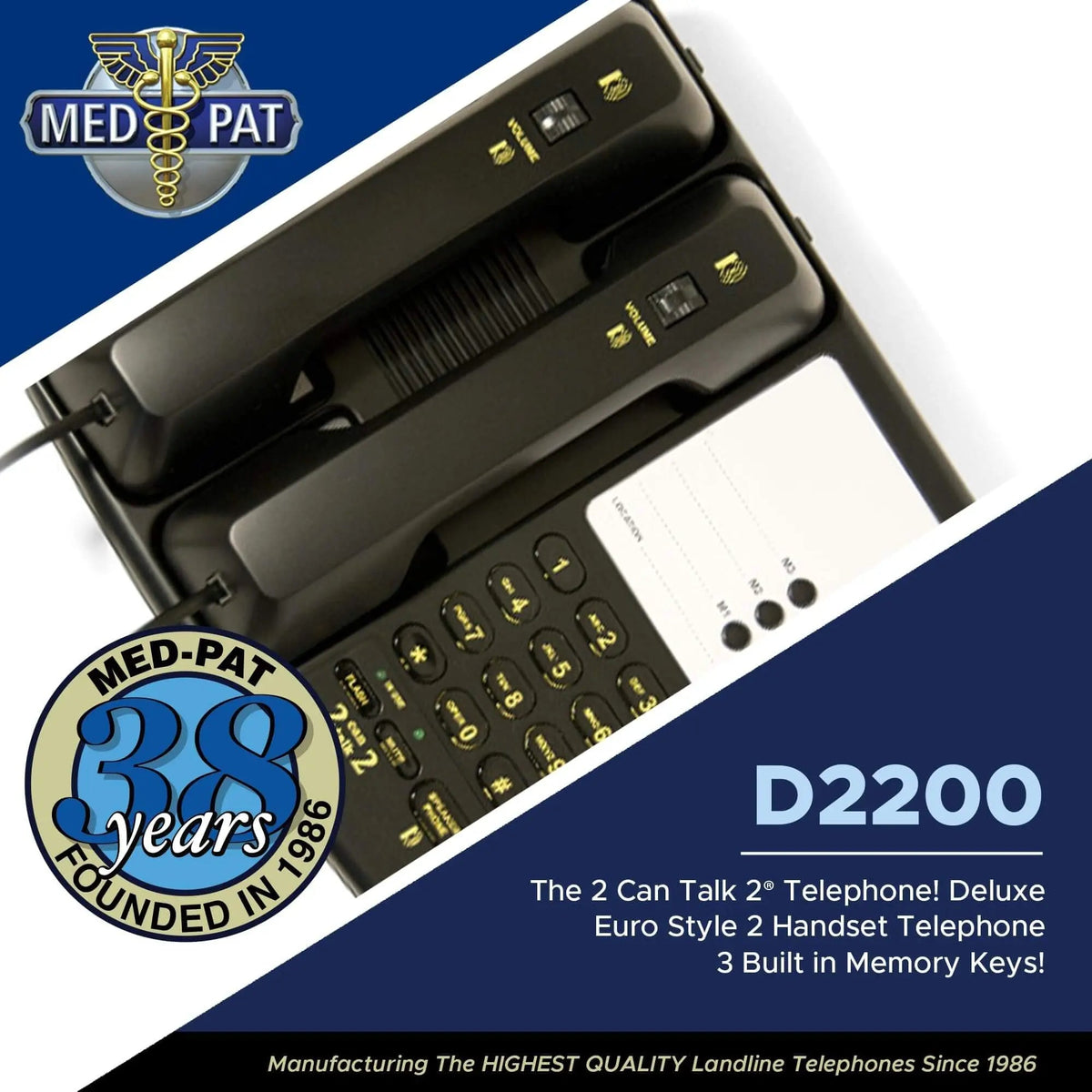 Med-Pat D2200 Dual-Handset Landline Phone | 2 Can Talk 2