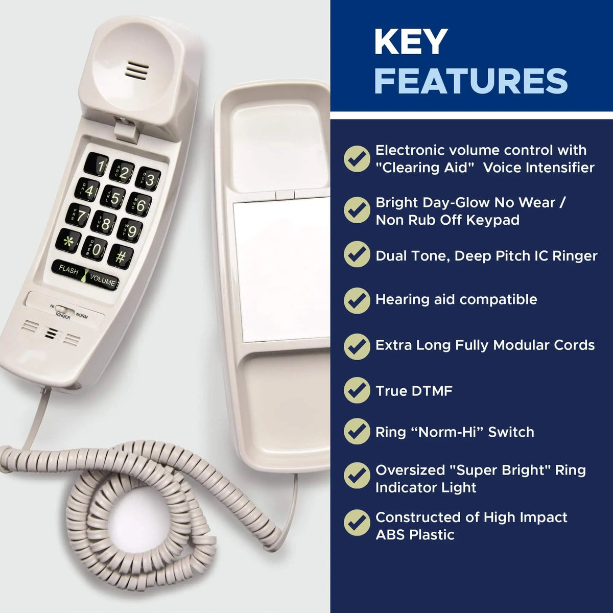 Med-Pat T1C Trimline Corded Phone | Dove Gray & Hearing Aid Compatible