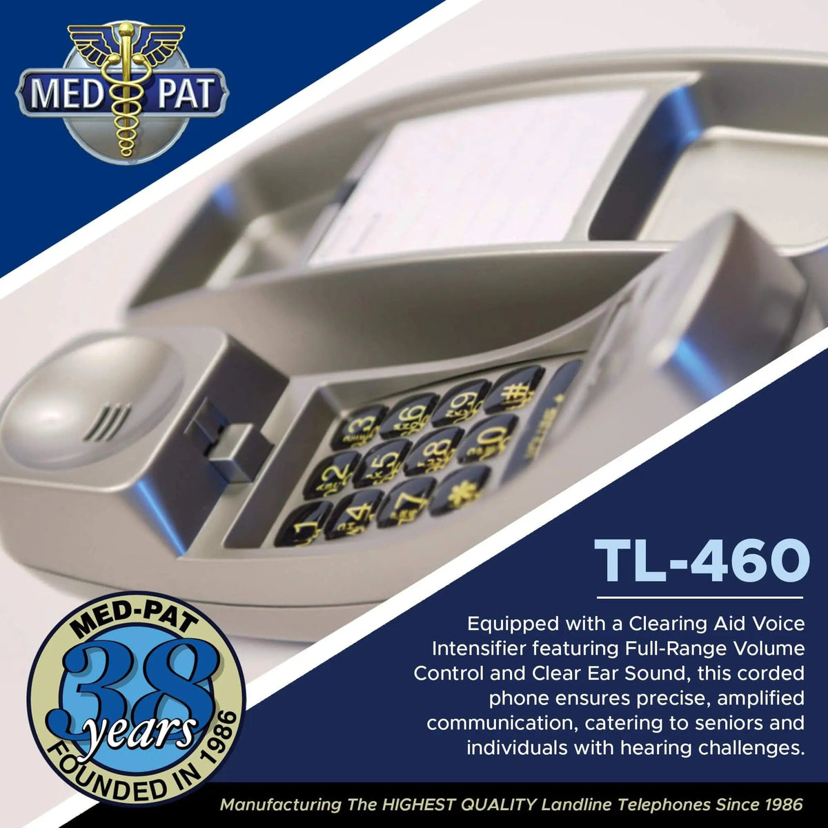 Med-Pat TL-460 Amplified Trimline Phone | Lighted Keypad