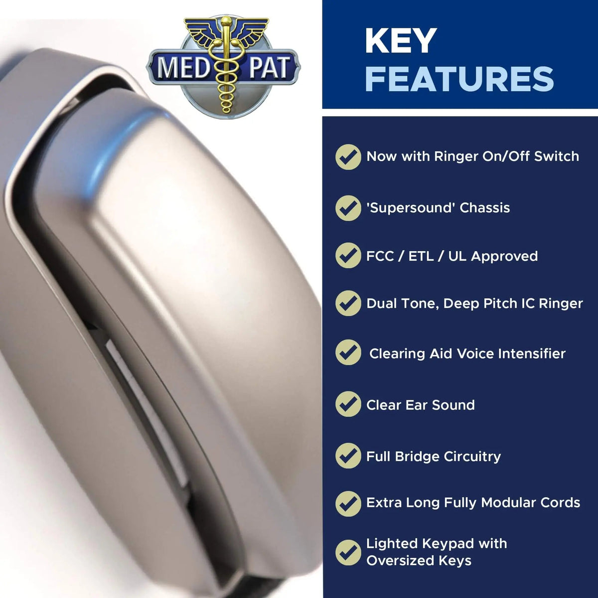 Med-Pat TL-460 Amplified Trimline Phone | Lighted Keypad