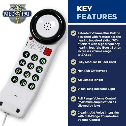 Med-Pat XL88Q Extra-Loud One-Piece Phone | Visual Ring & HAC