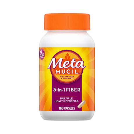 Metamucil 3-in-1 Fiber Capsules, Psyllium Husk, 0.52 Gram - 37000040511-Bottle - LL Medico
