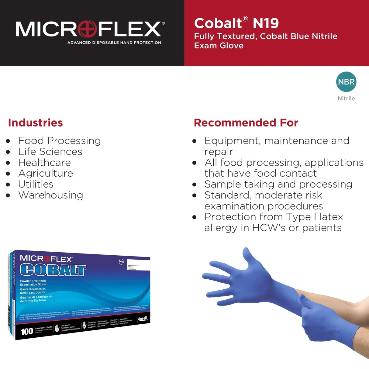 Microflex Cobalt Nitrile Exam Gloves, Powder-Free, Fully Textured, Blue - N194-Box - LL Medico