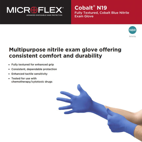 Microflex Cobalt Nitrile Exam Gloves, Powder-Free, Fully Textured, Blue - N194-Box - LL Medico