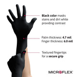 Microflex MidKnight Nitrile Exam Gloves, Black, Fully Textured - MK-296-XL-Case - LL Medico