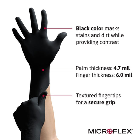 Microflex MidKnight Nitrile Exam Gloves, Black, Fully Textured - MK-296-XL-Case - LL Medico