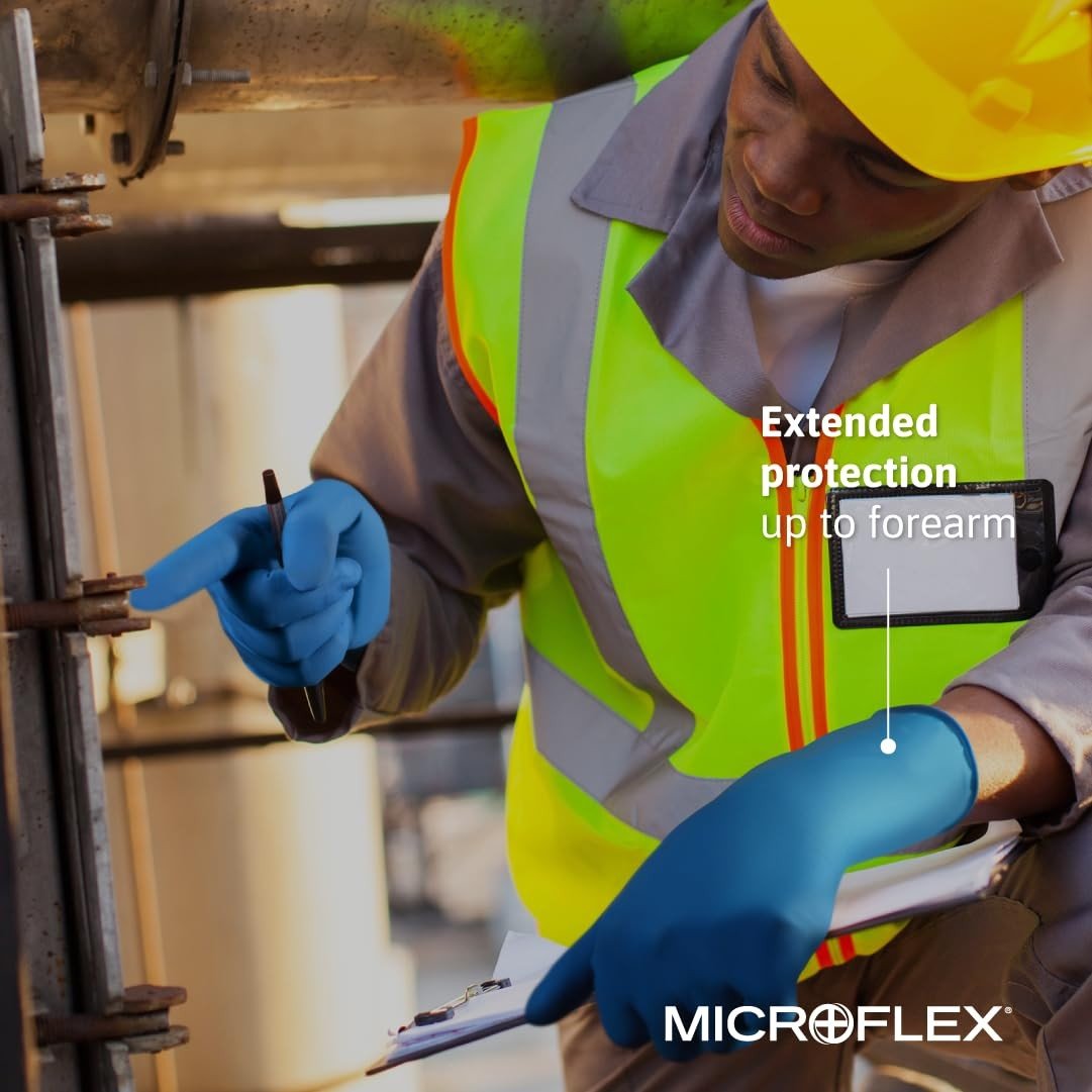 Microflex SafeGrip Powder-Free Latex Exam Gloves, Extended Cuff, Blue - SG-375-XL-Box - LL Medico