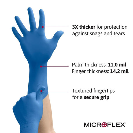 Microflex SafeGrip Powder-Free Latex Exam Gloves, Extended Cuff, Blue - SG-375-XL-Box - LL Medico