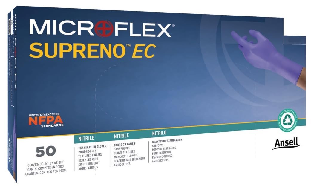 Microflex Supreno EC Nitrile Exam Gloves, Extended Cuff, Blue - SEC-375-XL-Box - LL Medico