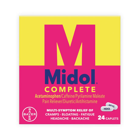 Midol Complete Caplets, Acetaminophen / Caffeine / Pyrilamine Maleate, 500 mg - 60 mg - 15 mg - 12843015859-Box - LL Medico