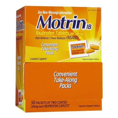 Motrin IB Ibuprofen Caplets, 200 mg, Pain Reliever - 304815200-Box - LL Medico