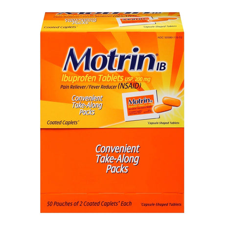 Motrin IB Ibuprofen Caplets, 200 mg, Pain Reliever - 304815200-Box - LL Medico