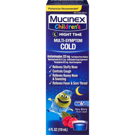 Mucinex Children's Nighttime Multi - Symptom Cold Relief Liquid, Very Berry, 4 oz - 36382460064 - LL Medico