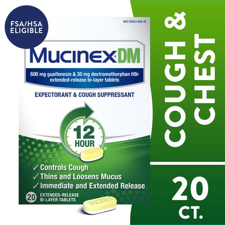 Mucinex DM 12 Hour Expectorant and Cough Suppressant, Regular Strength - 63824005634 - LL Medico