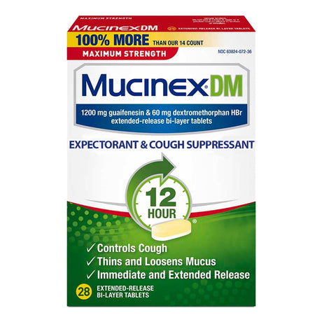Mucinex DM Expectorant and Cough Suppressant, Maximum Strength - 63824007236 - LL Medico
