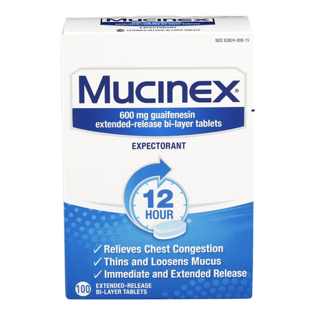 Mucinex Expectorant 12 Hour Chest Congestion Medicine, 100 ct - 63824000815 - LL Medico