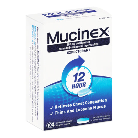 Mucinex Expectorant 12 Hour Chest Congestion Medicine, 100 ct - 63824000815 - LL Medico