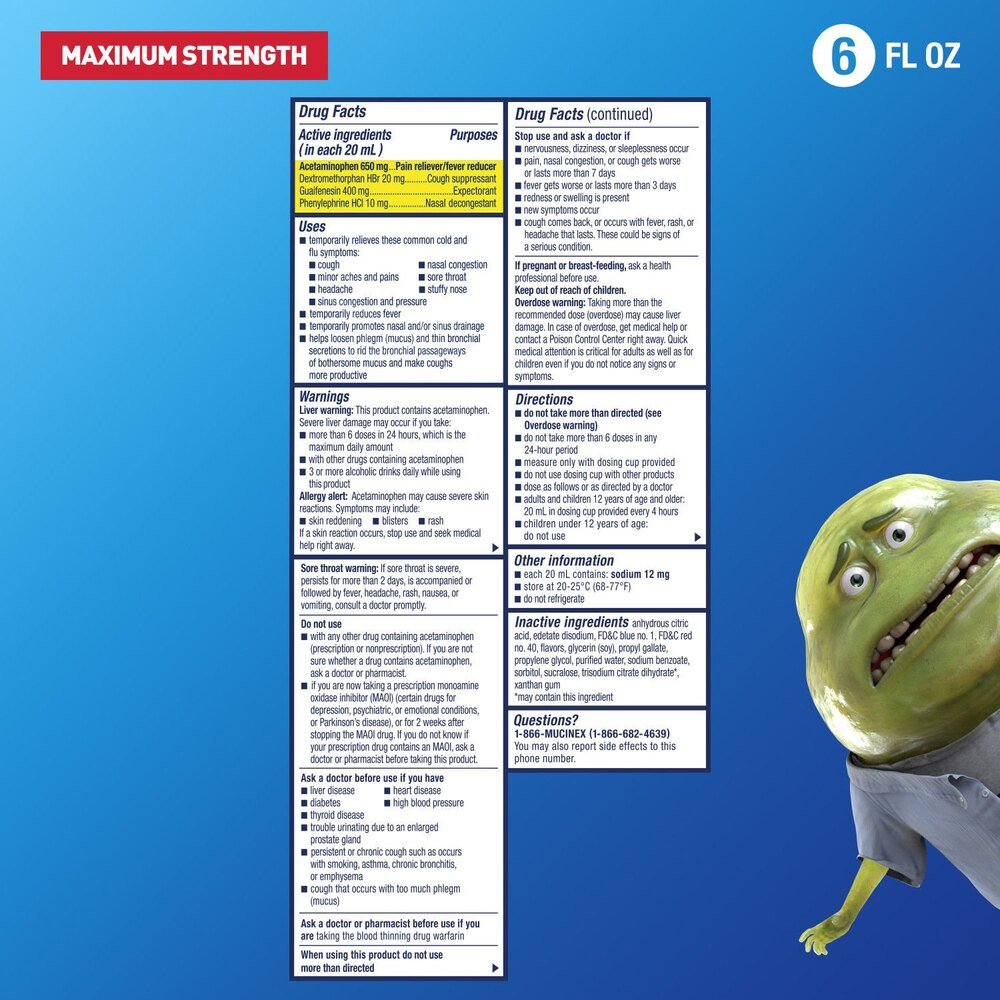 Mucinex Fast - Max Cold, Flu and Sore Throat Relief Liquid, Maximum Strength, 6 fl oz - 63824001566 - LL Medico