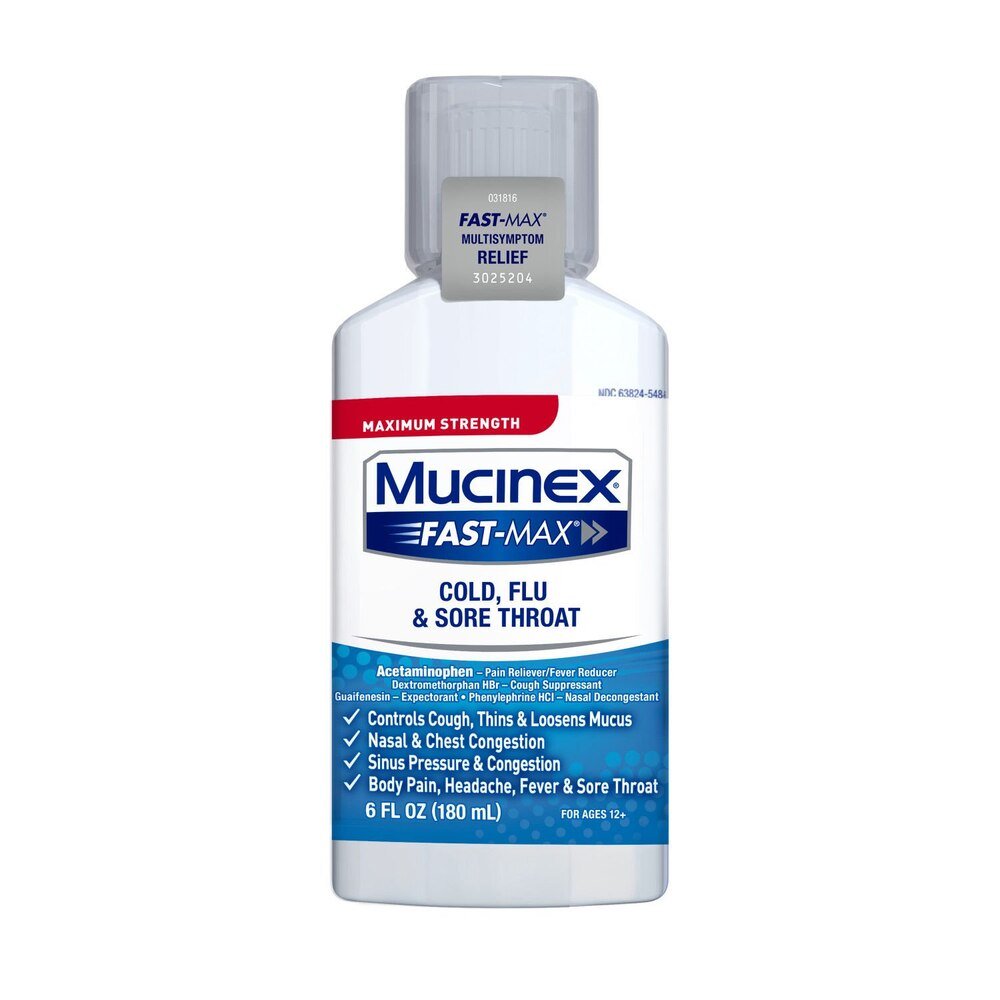 Mucinex Fast - Max Cold, Flu and Sore Throat Relief Liquid, Maximum Strength, 6 fl oz - 63824001566 - LL Medico