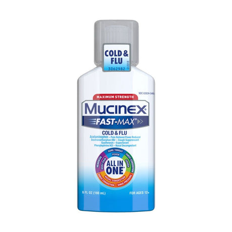 Mucinex Fast - Max Cold & Flu Relief All - In - One Liquid, Maximum Strength, 6 fl oz - 63824054866 - LL Medico