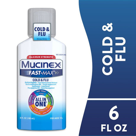 Mucinex Fast - Max Cold & Flu Relief All - In - One Liquid, Maximum Strength, 6 fl oz - 63824054866 - LL Medico
