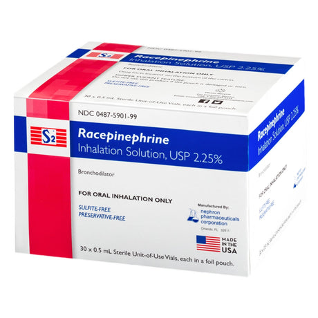 Nephron Racepinephrine Inhalation Solution, 2.25%, 0.5 mL Vial - 00487590199-Carton - LL Medico