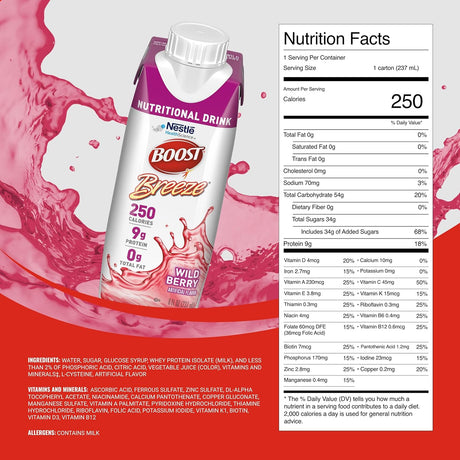 Nestle Boost Breeze, Wild Berry, 8 oz carton, CS/24 - 00043900685601 - LL Medico