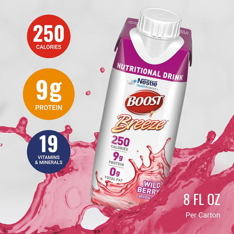 Nestle Boost Breeze, Wild Berry, 8 oz carton, CS/24 - 00043900685601 - LL Medico
