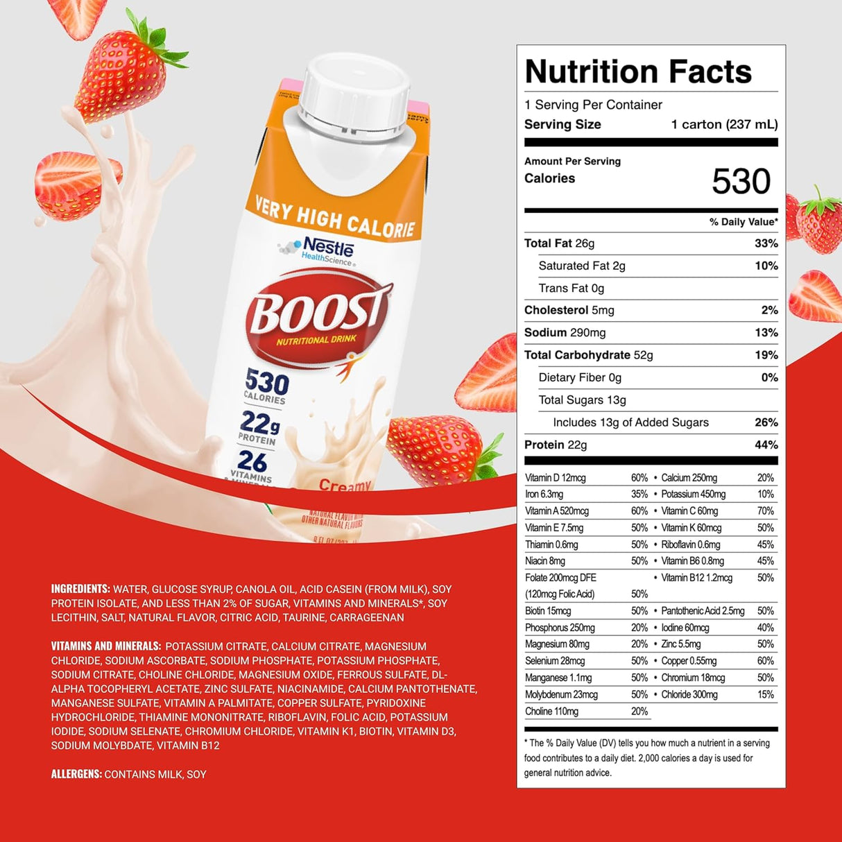 Nestle Boost Very High Calorie (VHC), Strawberry, 8 oz Carton, CS/24 - 00043900661452 - LL Medico