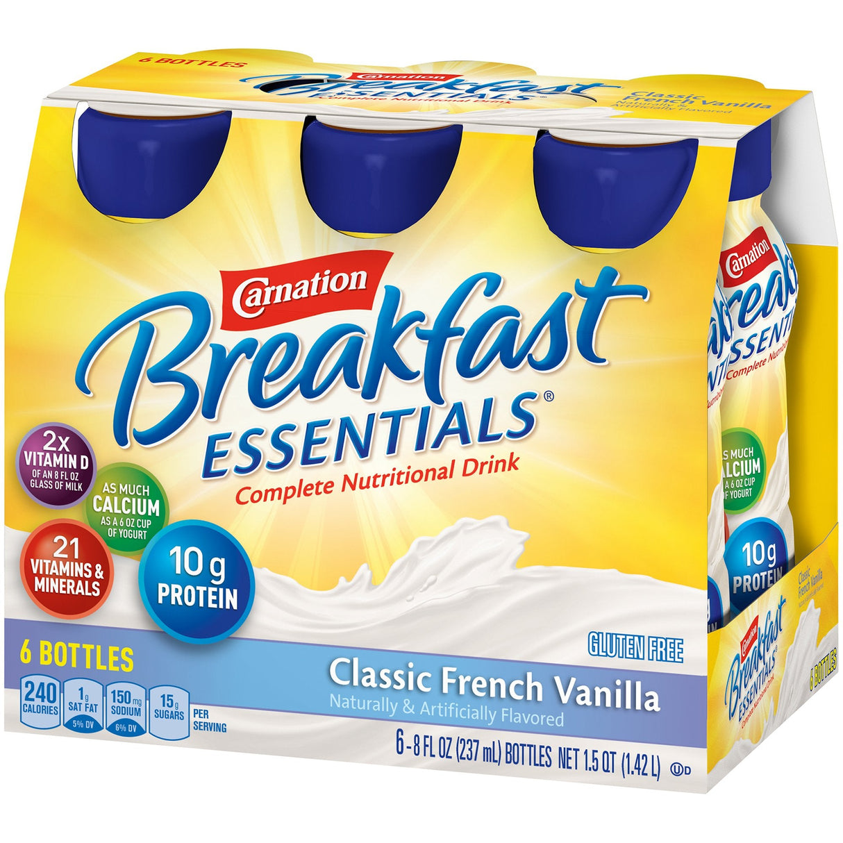 Nestle Carnation Breakfast Essentials, 8 oz Bottle, French Vanilla - 12230501-6pk - LL Medico