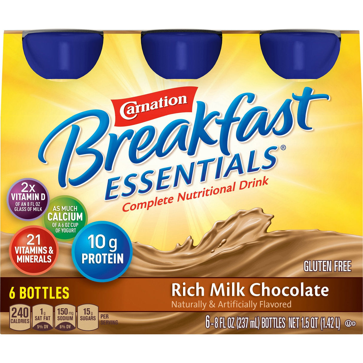 Nestle Carnation Breakfast Essentials, 8 oz Bottle, Rich Milk Chocolate - 12230369-6pk - LL Medico