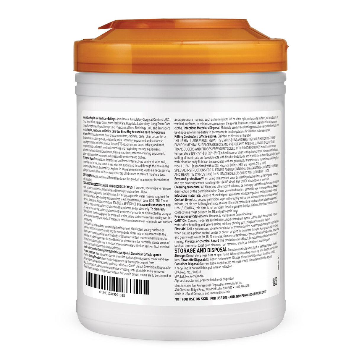 Nice Pak Sani - Cloth Bleach Germicidal Disposable Wipes - P54072-Single - LL Medico