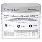NorthShore Premium Extra-Absorbent Disposable Underpads provide heavy-duty, waterproof protection in S, L, and XL sizes—perfect for protecting beds and furniture from leaks and spills.