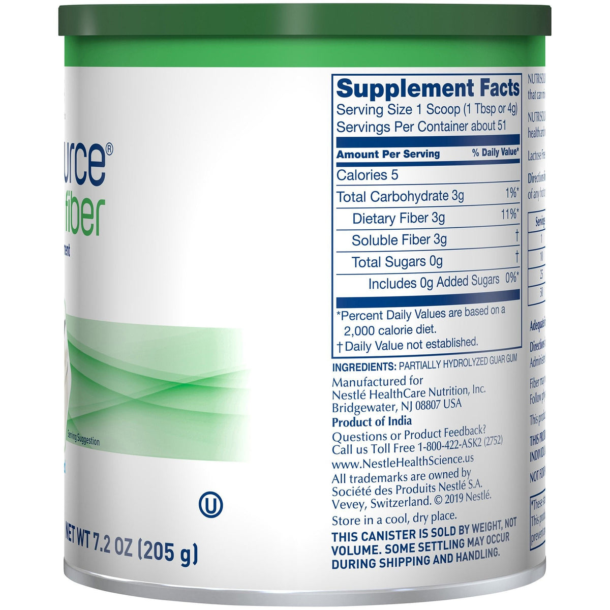 Nutrisource Fiber Supplement Powder, Unflavored, 7.2 oz - 10043900975518-Single - LL Medico