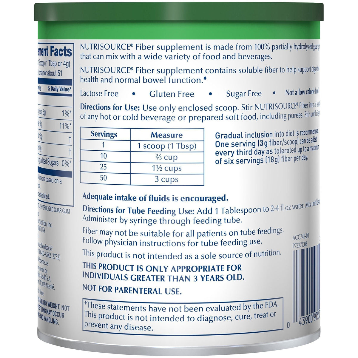 Nutrisource Fiber Supplement Powder, Unflavored, 7.2 oz - 10043900975518-Single - LL Medico