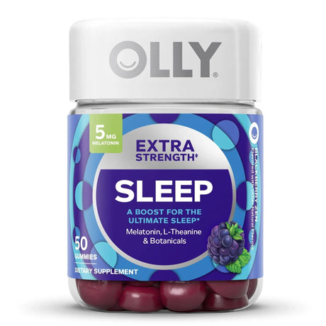 OLLY Extra Strength Sleep Gummies with Melatonin and L-Theanine, Blackberry Zen, 5 mg Melatonin - 85293300841-Bottle - LL Medico