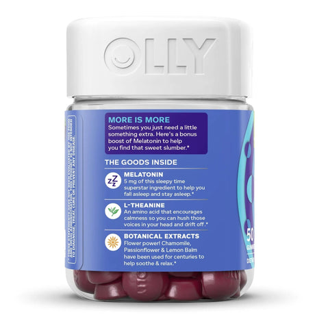 OLLY Extra Strength Sleep Gummies with Melatonin and L-Theanine, Blackberry Zen, 5 mg Melatonin - 85293300841-Bottle - LL Medico