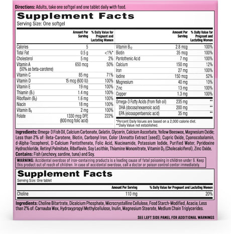 One A Day Prenatal Advanced - Prenatal Vitamins with Folic Acid, Choline, DHA & Iron, 60+60 ct - 1650058657 - LL Medico