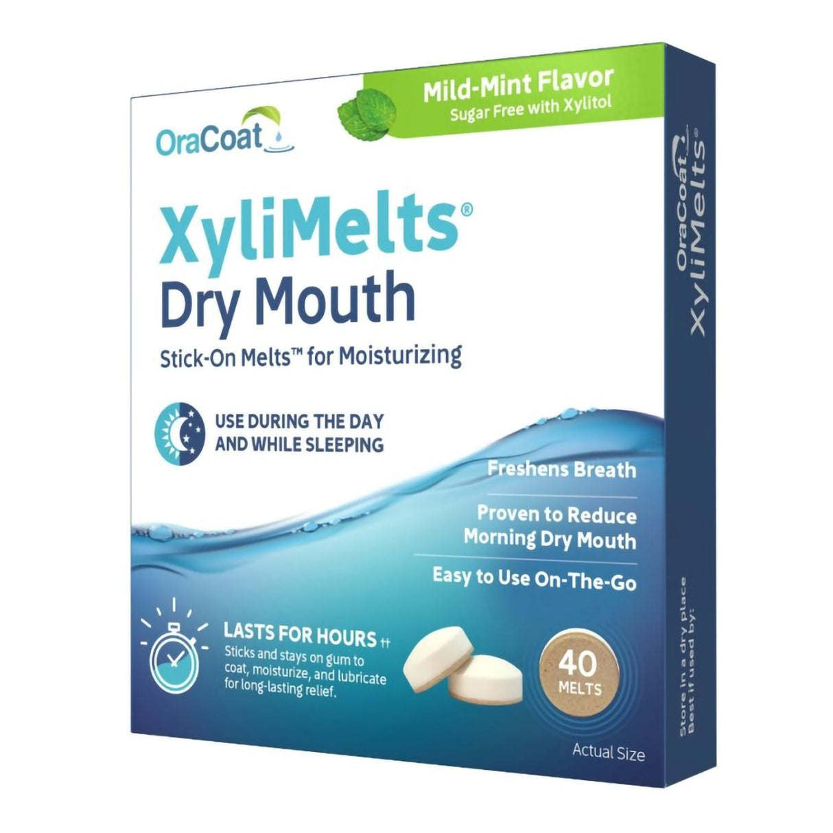 OraCoat XyliMelts Stick-On Melts for Moisturizing, Mild Mint - 85593300051-Box - LL Medico