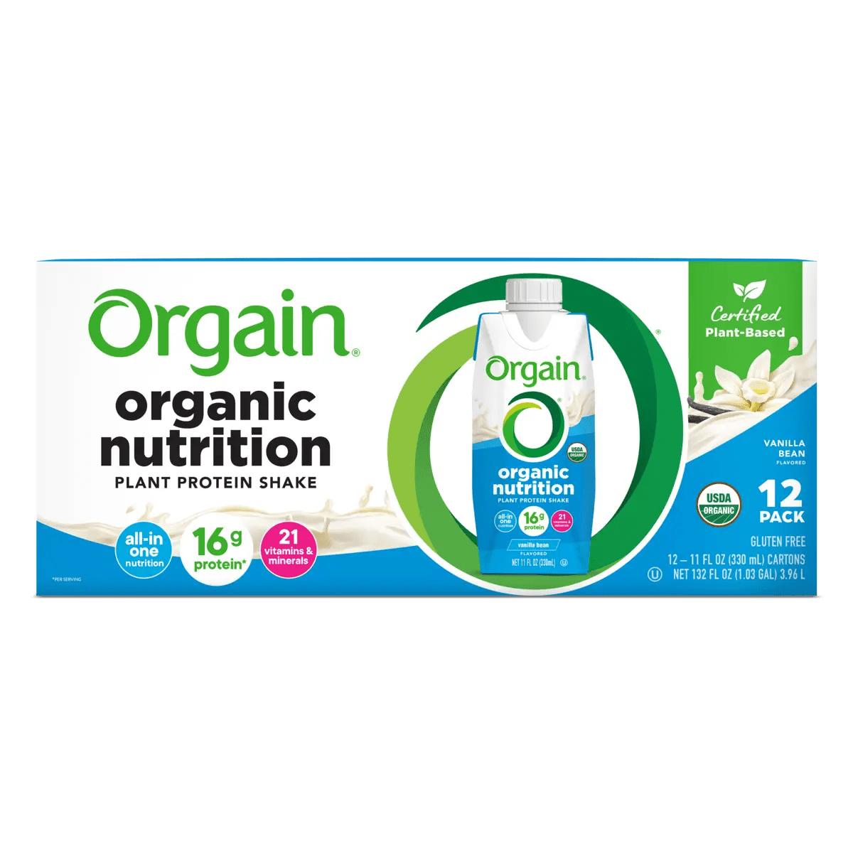Orgain Organic Vegan Plant Based Nutritional Shake, Vanilla, CS/12 - 851770003223 - LL Medico