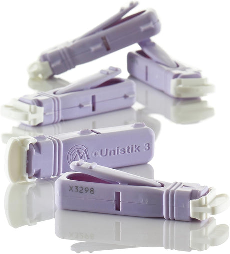 Owen Mumford Unistik 3 Comfort Safety Lancets, 28 Gauge, 1.8 mm Depth, Medium Flow - AT1044-Box - LL Medico
