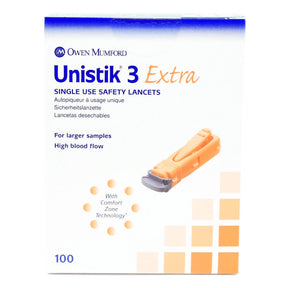 Owen Mumford Unistik 3 Extra Safety Lancets, 21 Gauge, 100 Count - AT1012 - LL Medico