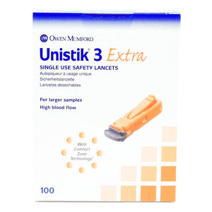 Owen Mumford Unistik 3 Extra Safety Lancets, 21 Gauge, 100 Count - AT1012 - LL Medico