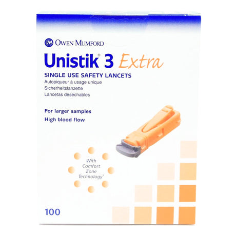 Owen Mumford Unistik 3 Extra Safety Lancets, 21 Gauge, 100 Count - AT1012 - LL Medico