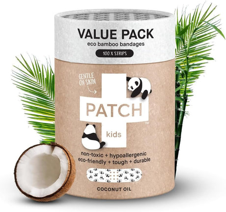 Patch Kids Bamboo Adhesive Bandages with Coconut Oil, Sterile, Panda Design, ¾ x 3", Box of 25 - 35134700009-Box - LL Medico