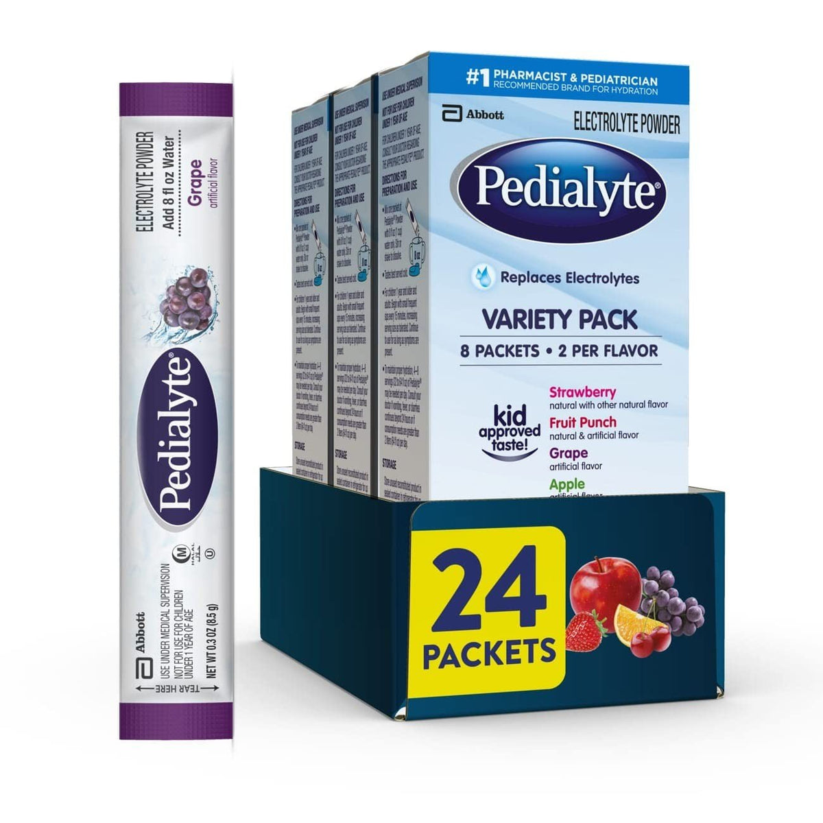 Pedialyte Electrolyte Powder Packets, Variety Pack, 0.3 oz - 07007456091-Pack - LL Medico